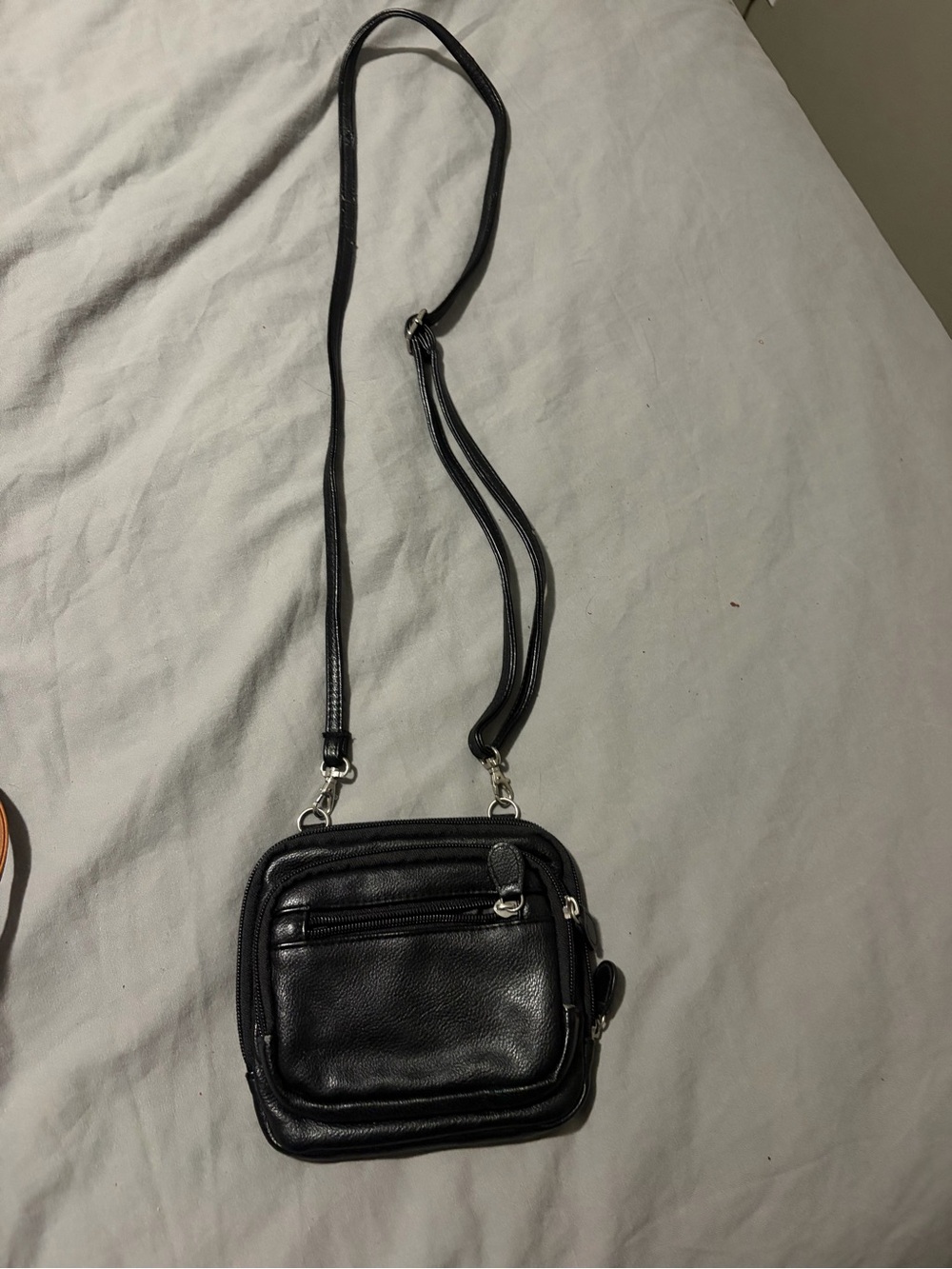 Black Leather Crossbody Bag - Compact Everyday Carry